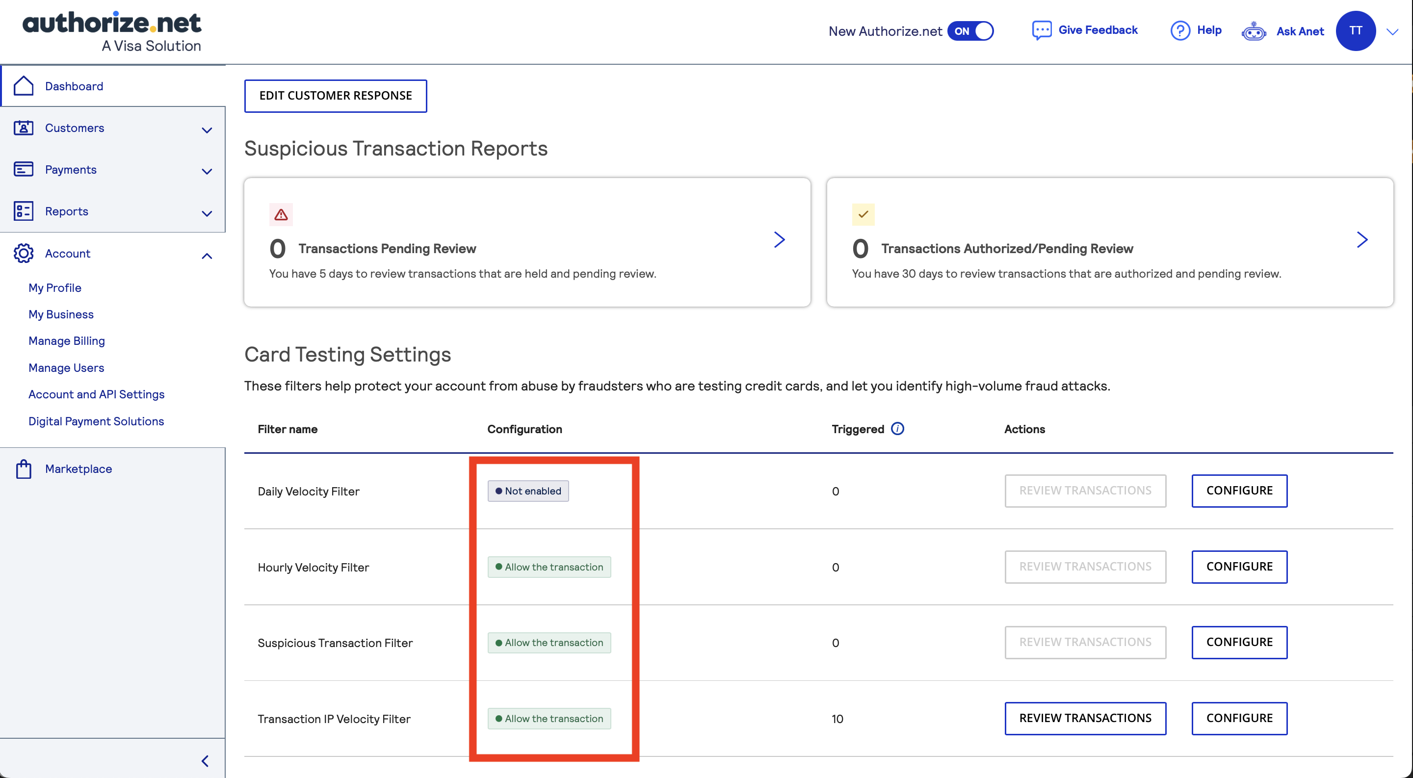 Authorize.net Adjusting Fraud Settings 3.4.26