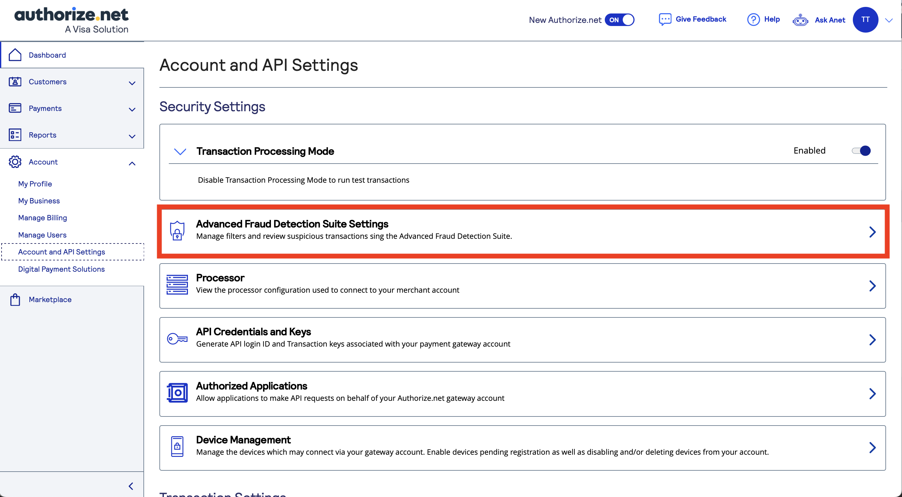 Authorize.net Advanced Fraud Detection Suite Settings 3.4.26