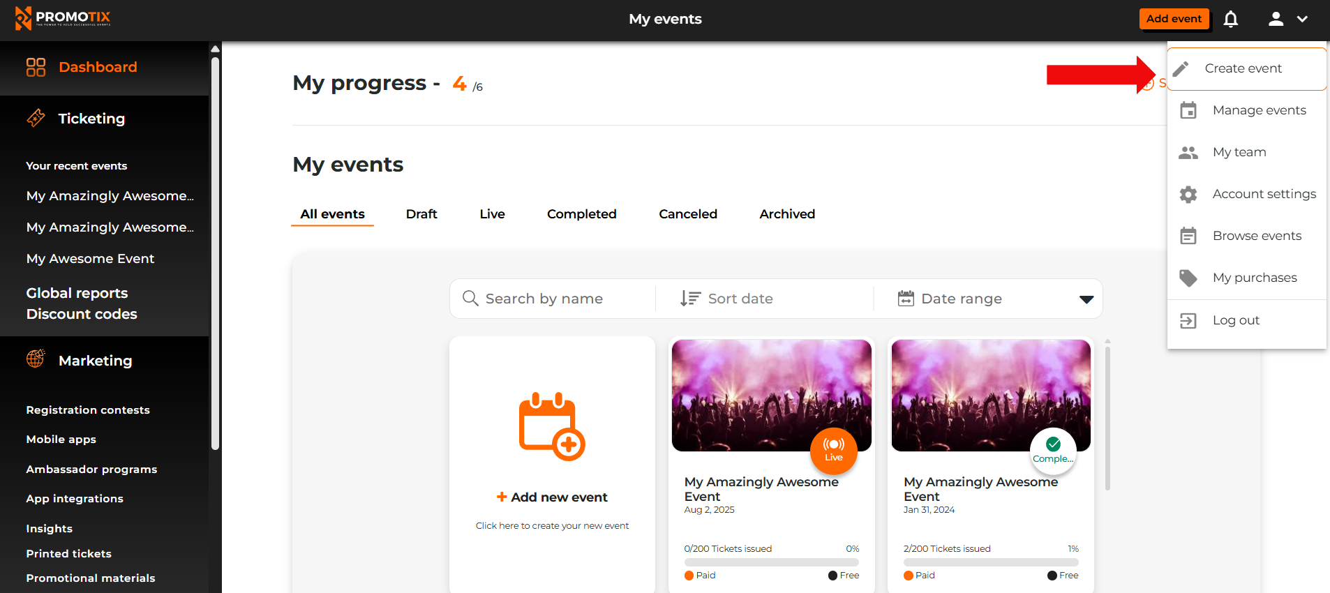 How to create an in-person event