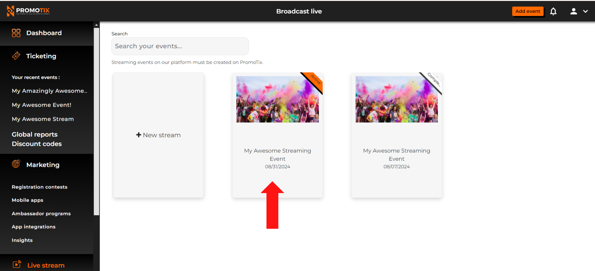 How to live stream on PromoTix using OBS / RTMP