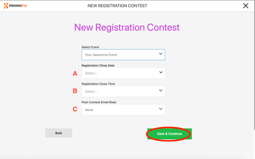 Enter details for registration contest