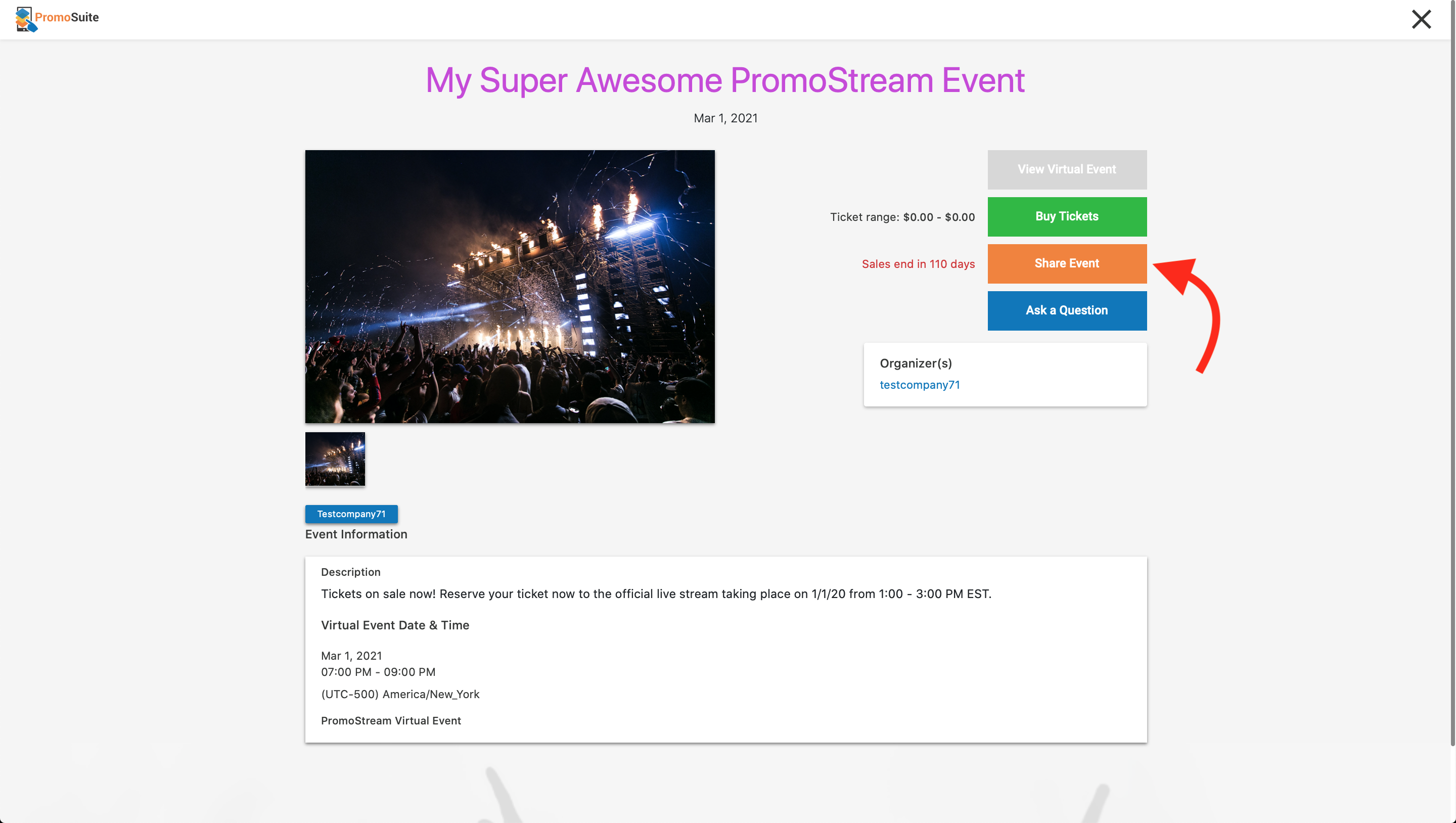 PromoStream Secured Event Page