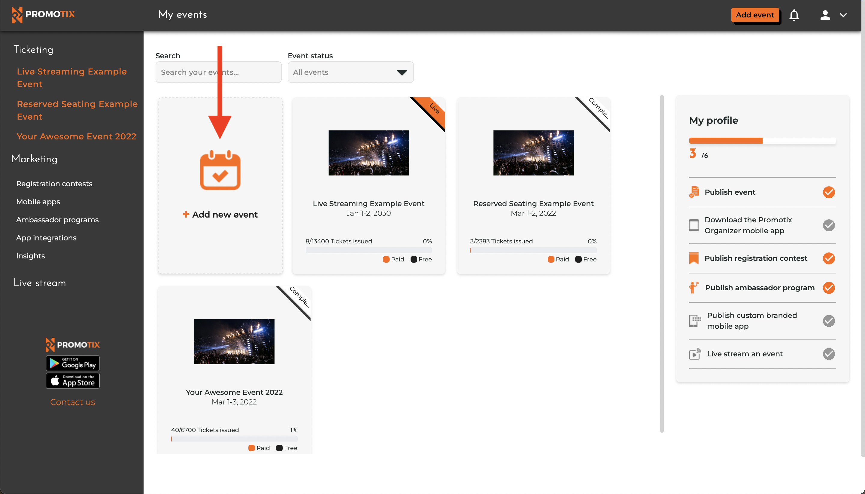 PromoTix + New Event