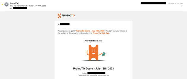 PromoTix Confirmation Email