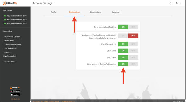 PromoTix Limit Access on PromoTix Organizer