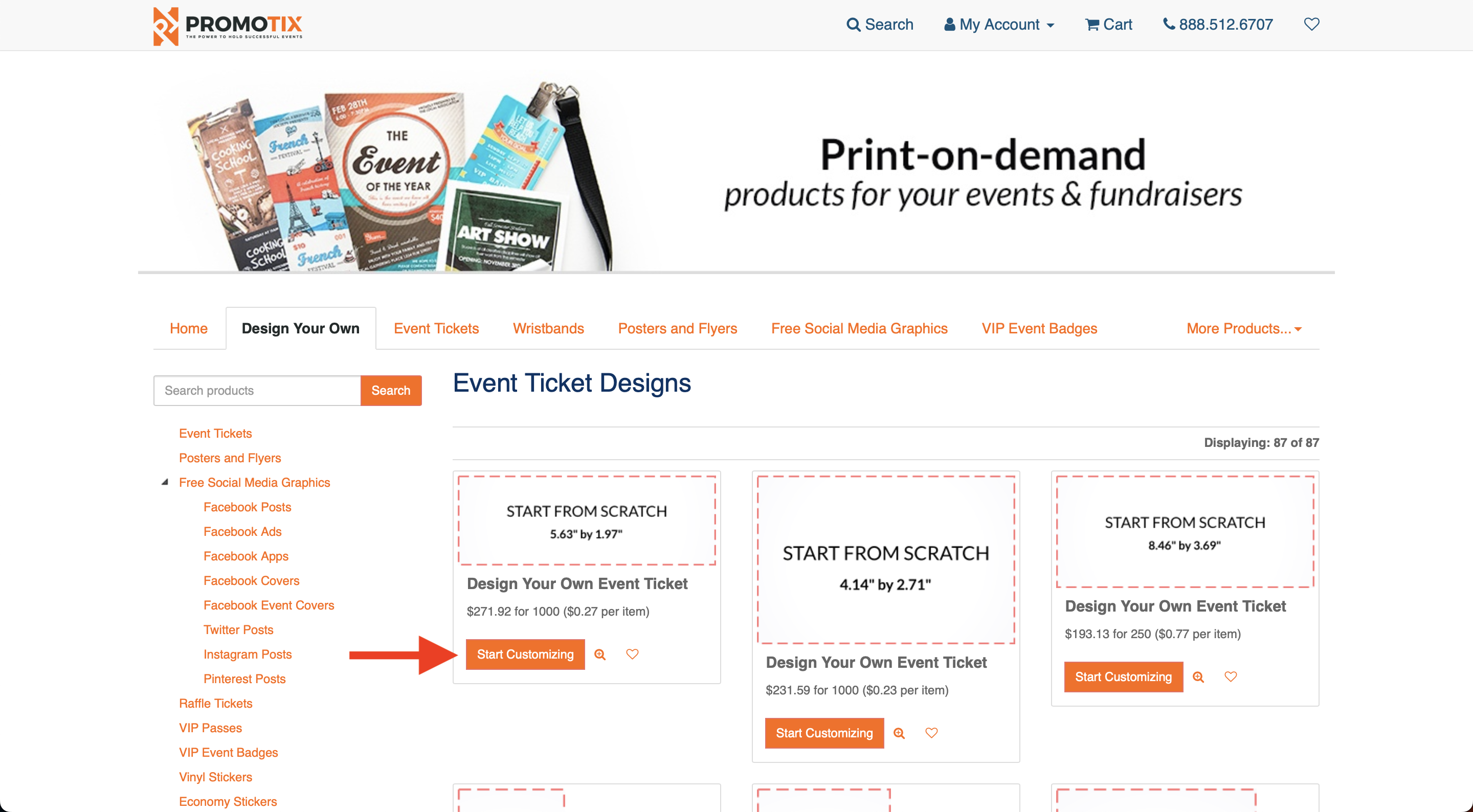 PromoTix Printing Start Customizing