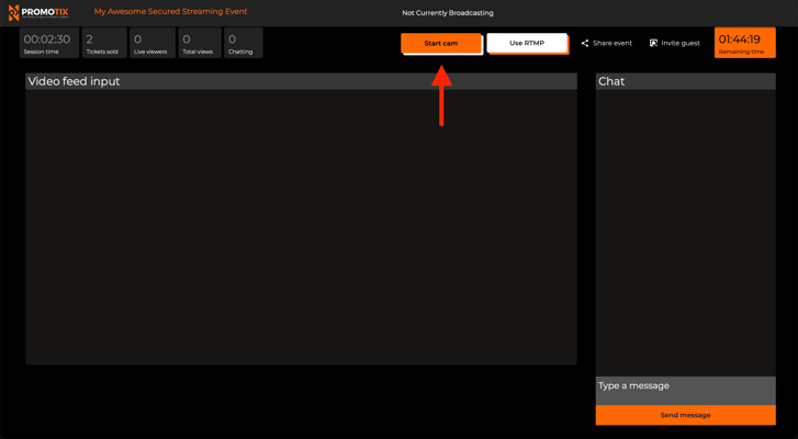 PromoTix Secured Live Streaming Start Cam