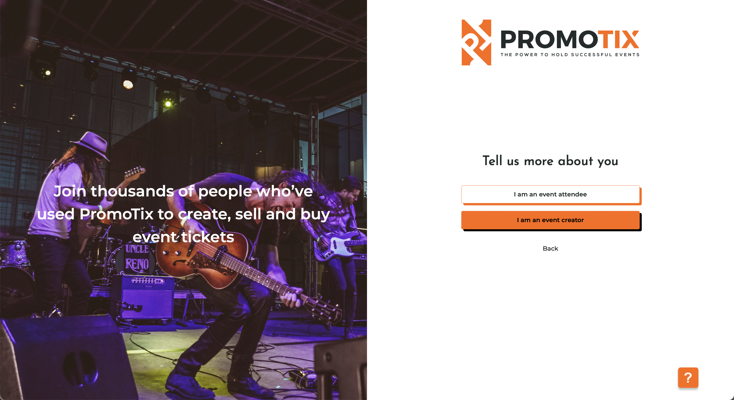 PromoTix Signup Select User Type