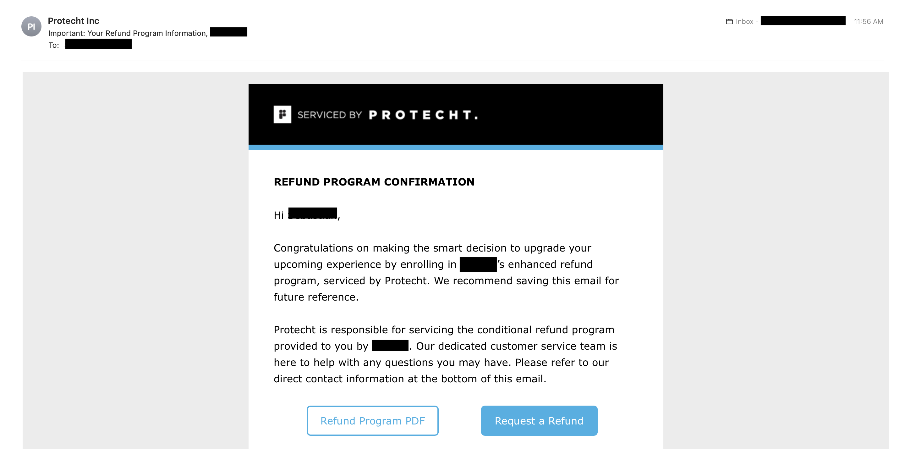 Protecht Confirmation Email