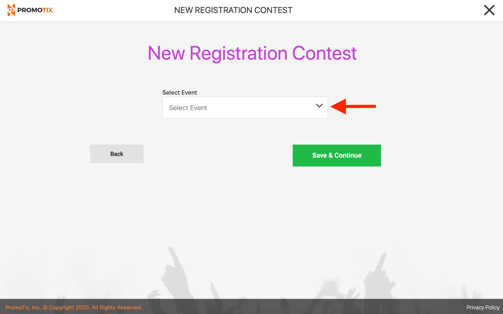 Select event for registration contest 