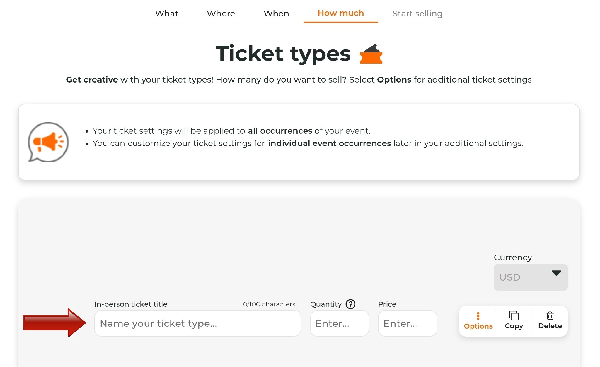 Ticket types tab