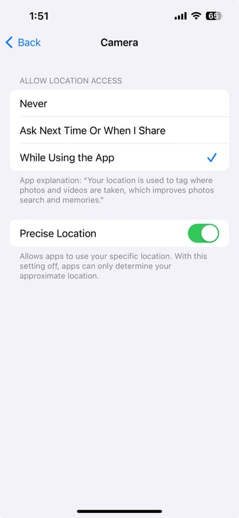 iOS Camera Location Services